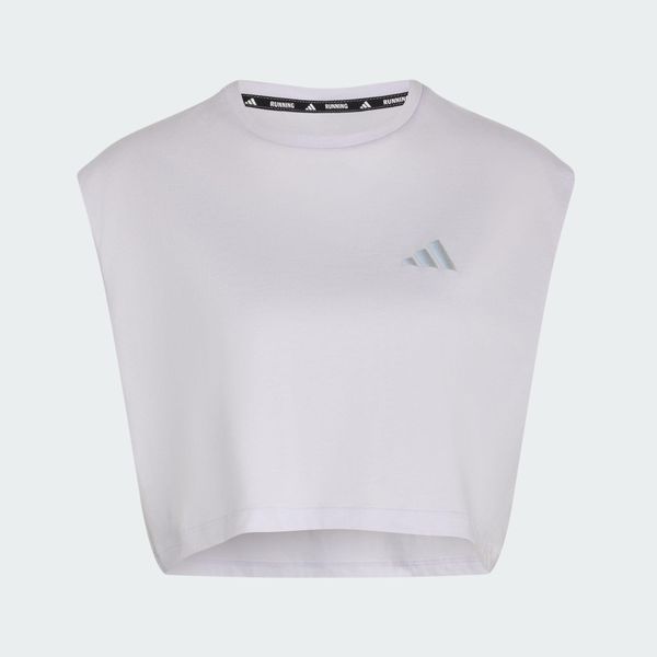 Koszulka adi365 Running Essentials Crop. Fioletowe koszulki sportowe damskie Adidas, uniwersalny, bez wzorów, z bawełny, bez kołnierzyka, bez ramiączek, do biegania. Za 99.95 zł.