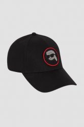 KARL LAGERFELD Czapka z daszkiem damska ze zmiennym logo na rzep Ikon. Czarne czapki i kapelusze damskie KARL LAGERFELD, z aplikacjami. W wyprzedaży za 349.99 zł.
