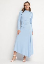 Niebieska Koktajlowa Sukienka o Asymetrycznym Kroju Ozdobiona Guzikami Nolriti. Niebieskie sukienki damskie Born2be, na imprezę, m, bez wzorów, eleganckie, z asymetrycznym kołnierzem, bez ramiączek, maxi, asymetryczne. Za 159.99 zł.