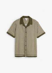 Koszula z krótkim rękawem z mieszanki lnu. Brązowe koszule męskie bonprix, l, bez wzorów, bez kołnierzyka, bez ramiączek. Za 147.99 zł.