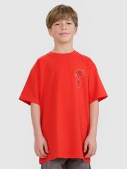 4F T-shirt oversize z nadrukiem chłopięcy - czerwony 140 (9-10 lat). Czerwone t-shirty dla chłopców 4f, bez wzorów, z bawełny, bez ramiączek. W wyprzedaży za 29.99 zł.