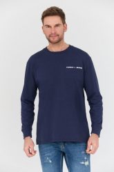 TOMMY JEANS Granatowy longsleeve. Niebieskie bluzki z długim rękawem męskie Tommy Jeans, l, bez wzorów, z jeansu, bez kołnierzyka. W wyprzedaży za 192.99 zł.