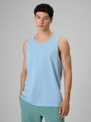 4F Koszulka bez rękawów regular gładka męska - niebieska XL. Niebieskie t-shirty męskie 4f, m, bez wzorów, z bawełny, bez kołnierzyka. Za 49.99 zł.