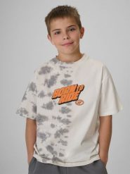 4F T-shirt loose z nadrukiem chłopięcy - szary 122/128 (6-8 lat). Szare t-shirty dla chłopców 4f, bez wzorów, z bawełny, bez ramiączek. Za 59.99 zł.