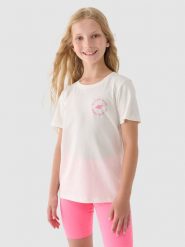 4F T-shirt z nadrukiem dziewczęcy - biały 140 (9-10 lat). Białe t-shirty i topy dla dziewczynek 4f, bez wzorów, z bawełny, bez ramiączek. W wyprzedaży za 19.99 zł.