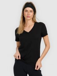 4F T-shirt regular gładki damski - czarny L. Czarne koszulki sportowe damskie 4f, l, bez wzorów, z materiału, bez kołnierzyka, bez ramiączek, trekkingowe. Za 49.99 zł.