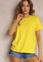 Żółty T-shirt z Krótkim Rękawem i Okrągłym Dekoltem Volksa. Żółte bluzki damskie Renee, m, bez wzorów, bez kołnierzyka. Za 29.99 zł.