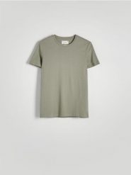 T-shirt slim fit - jasnozielony. Zielone t-shirty męskie Reserved, l, bez wzorów, z bawełny, bez kołnierzyka. Za 49.99 zł.