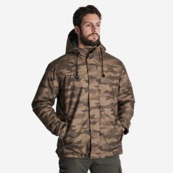 Kurtka Solognac Warm 100 WTP camo haltfone. Brązowe kurtki sportowe męskie SOLOGNAC, na zimę, uniwersalny, bez wzorów, z materiału, outdoorowe. Za 199.99 zł.