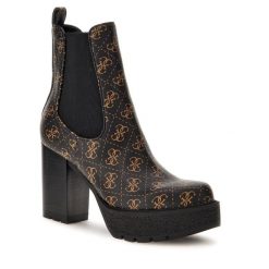 Botki Guess. Brązowe botki damskie Guess, bez obcasa, na słupku, bez zapięcia. Za 779.99 zł.