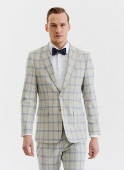 PAKO LORENTE – Beżowa marynarka garniturowa w kratę. Brązowe marynarki męskie Pako Lorente, bez wzorów, z elastanu. Za 399.99 zł.
