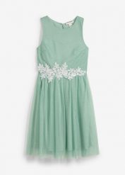 Sukienka midi z koronkową wstawką. Zielone sukienki dla dziewczynek bonprix, bez wzorów, z koronki, bez ramiączek. Za 109.99 zł.