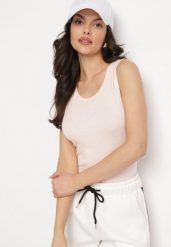 Jasnoróżowy Top Bawełniany Klasyczny Tolivona. Czerwone bluzki damskie Born2be, l, bez wzorów, z bawełny, eleganckie, bez kołnierzyka, bez ramiączek. Za 19.99 zł.