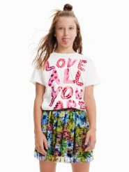 Desigual T-Shirt 23SGTK21 Écru Regular Fit. T-shirty i topy dla dziewczynek Desigual, bez wzorów, z bawełny, bez ramiączek. Za 109.99 zł.