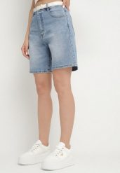 Niebieskie Jeansowe Szorty Bermudy z Wysokim Stanem Tenilorea. Niebieskie szorty damskie Born2be, s, z aplikacjami, z jeansu, eleganckie, z podwyższonym stanem. Za 74.99 zł.