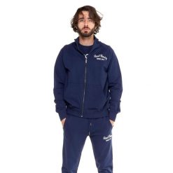 Bluza z bawełna z zamek błyskawiczny na siłownia. Niebieskie bluzy sportowe męskie LEONE 1947 APPAREL, z bawełny, bez zapięcia, na fitness i siłownię. Za 212.61 zł.