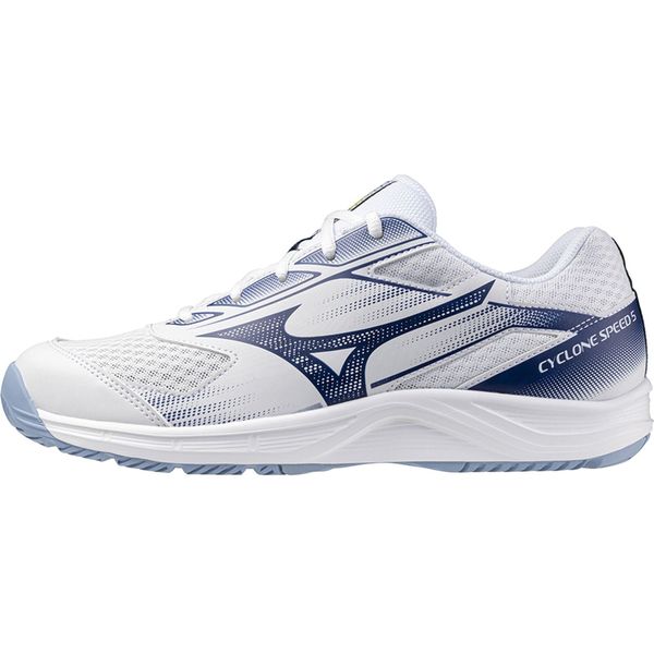 Buty halowe Mizuno Cyclone Speed 5. Białe obuwie sportowe damskie Mizuno, bez wzorów, do piłki ręcznej. Za 349.00 zł.