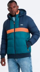 Kurtka męska Ombre Sportowa kolorowa kurtka męska w stylu retro granatowo-pomarańczowa V3 OM-JALP-0175 S. Brązowe kurtki męskie Ombre, m, bez wzorów, retro, bez kaptura. Za 289.99 zł.