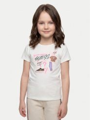 Guess T-Shirt J6YI02 K3667 Biały Regular Fit. Białe t-shirty i topy dla dziewczynek Guess, z aplikacjami, z bawełny, bez ramiączek. Za 84.99 zł.