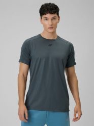 4F Koszulka treningowa regular szybkoschnąca męska - szara M. Szare koszulki sportowe męskie 4f, m, bez wzorów, ze skóry, bez kołnierzyka, bez ramiączek, na fitness i siłownię. Za 129.99 zł.