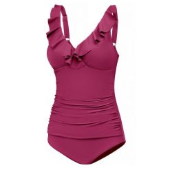Damski kostium kąpielowy jednoczęściowy z falbanką Aqua Speed Lydia. Czerwone kostiumy jednoczęściowe damskie Aqua-Speed, l, bez wzorów, sportowe, do pływania. Za 189.99 zł.