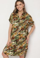 Zielona Pudełkowa Sukienka z Wiskozy w Dekoltem w Serek Rinalissa. Zielone sukienki damskie Born2be, na co dzień, l, bez wzorów, z wiskozy, eleganckie, bez kołnierzyka, bez ramiączek, midi. Za 59.99 zł.
