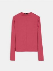 Prążkowana bluzka z zabudowanym dekoltem z domieszką wiskozy - Inny. Bluzki damskie Sinsay, l, bez wzorów, prążkowane, bez kołnierzyka, bez ramiączek. Za 29.99 zł.