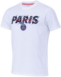 Koszulka męska PSG. Białe koszulki sportowe męskie PSG, m, bez wzorów, z bawełny, bez kołnierzyka, bez ramiączek, do piłki nożnej. Za 118.19 zł.