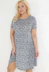 Niebiesko-Granatowa Trapezowa Sukienka Mini w Kwiatowy Wzór Aganis. Niebieskie sukienki damskie Born2be, m, z aplikacjami, z materiału, bez kołnierzyka, bez ramiączek, mini, rozkloszowane. Za 44.99 zł.