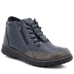 Botki damskie komfortowe granatowe Potocki Z26-90347. Botki damskie POTOCKI, z materiału, bez obcasa, bez zapięcia. Za 149.99 zł.