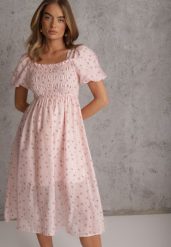 Różowa Rozkloszowana Sukienka z Tencelu w Stylu Baby Doll w Kwiatowy Print Harele. Czerwone sukienki dla dziewczynek Renee, na lato, bez wzorów, bez ramiączek, krótkie. Za 119.99 zł.