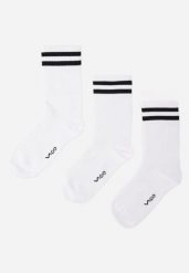 Białe Bawełniane Skarpety za Kostkę 3-Pack z Paskami i Napisem Bedli. Białe skarpety damskie Renee, bez wzorów, z bawełny. Za 29.99 zł.