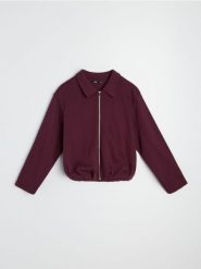 Bluza z bawełną z zamkiem i kołnierzykiem - bordowy. Czerwone bluzy damskie Sinsay, l, bez wzorów, z bawełny, bez kaptura. Za 59.99 zł.