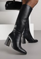 Czarne Skórzane Kozaki VICES do Kolana na Słupku z Metaliczną Wstawką Zenalia. Czarne kozaki damskie Born2be, z jeansu, bez obcasa, na obcasie. Za 299.99 zł.