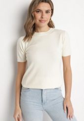 Jasnobeżowy Sweter z Ozdobnymi Ściągaczami Sanarella. Brązowe swetry damskie Born2be, uniwersalny, z aplikacjami, z jeansu, eleganckie, bez kołnierzyka, bez ramiączek, bez kaptura. Za 39.99 zł.
