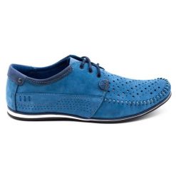 KOMODO Buty męskie mokasyny 875 lato niebieskie. Niebieskie mokasyny męskie na lato, ze skóry, eleganckie, bez zapięcia. Za 377.80 zł.