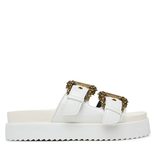 Klapki Versace Jeans Couture. Białe klapki damskie Versace Jeans Couture, bez wzorów, z jeansu, bez obcasa. Za 456.99 zł.