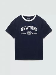 Koszulka dziewczęca oversize z kontrastowym nadrukiem granatowa larysa 403. Niebieskie t-shirty i topy dla dziewczynek Big Star, bez wzorów, z bawełny, bez ramiączek. Za 59.99 zł.