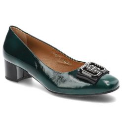 Zielone Czółenka Clasicco Damskie Eleganckie Obuwie. Zielone czółenka damskie Clasicco, z aplikacjami, ze skóry, eleganckie, bez obcasa, bez zapięcia. Za 389.00 zł.