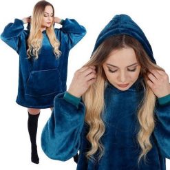 Springos Kocobluza damska oversize koc bluza 2w1 z kapturem ciepła niebieska UNIWERSALNY. Niebieskie bluzy damskie SPRINGOS, uniwersalny, bez wzorów, z kapturem. Za 62.85 zł.