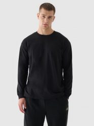 4F Longsleeve oversize z nadrukiem męski - czarny S. Czarne koszulki sportowe męskie 4f, m, bez wzorów, z bawełny, bez kołnierzyka, bez ramiączek. W wyprzedaży za 39.99 zł.