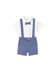 Mayoral Komplet koszula i szorty materiałowe 1226 Błękitny Regular Fit. Niebieskie szorty dla chłopców Mayoral, bez wzorów, z bawełny. Za 199.99 zł.