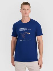 4F T-shirt regular z nadrukiem męski - granatowy L. Niebieskie koszulki sportowe męskie 4f, l, bez wzorów, z bawełny, klasyczne, bez kołnierzyka. Za 69.99 zł.
