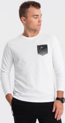 Ombre Longsleeve męski z printem w kształcie kieszonki - biały V1 OM-LSPT-0118 XL. Białe bluzki z długim rękawem męskie Ombre, m, bez wzorów, bez kołnierzyka. Za 69.99 zł.