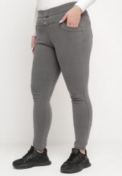 Ciemnoszare Spodnie Jegginsy z Wysokim Stanem i Ozdobnymi Guzikami Gwilania. Szare legginsy damskie Born2be, xl, bez wzorów, z bawełny. Za 49.99 zł.