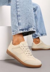 Beżowe Sneakersy z Ozdobnymi Przeszyciami przed Kostkę Redala. Brązowe obuwie sportowe damskie Renee, bez wzorów. Za 59.99 zł.