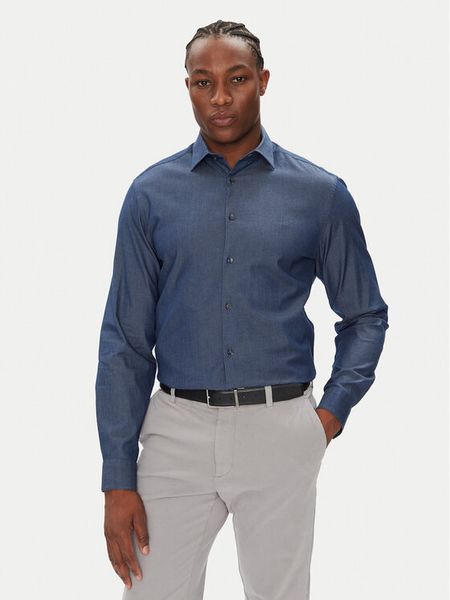 Calvin Klein Koszula LV019EU024 Granatowy Slim Fit. Niebieskie koszule męskie Calvin Klein, m, bez wzorów, z bawełny, bez kołnierzyka, bez ramiączek. Za 249.99 zł.