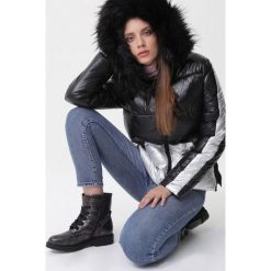 Czarno-Srebrna Kurtka Mylah. Czarne kurtki damskie Born2be, na zimę, l, bez wzorów, z puchu, bez kaptura. Za 219.99 zł.