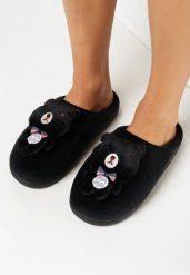 Czarne Kapcie z Misiem Roho. Czarne kapcie damskie Born2be, z aplikacjami. Za 29.99 zł.