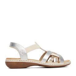 Sandały Rieker. Szare sandały damskie Rieker, bez wzorów, bez obcasa, na płaskiej podeszwie, bez zapięcia. Za 289.99 zł.